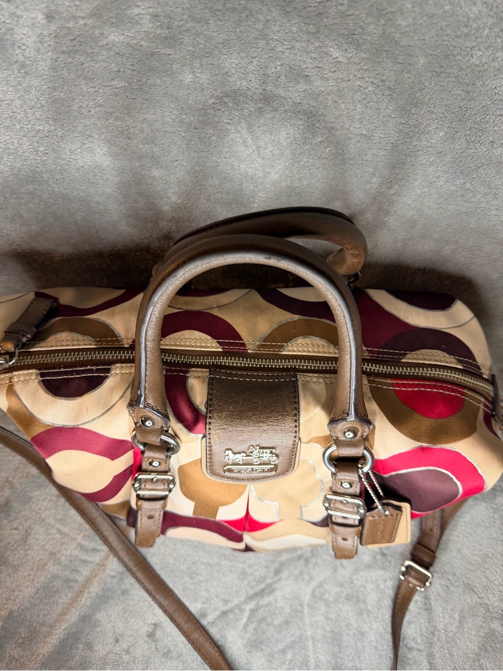 Coach Op Art Multicolor Satin Monogram Satchel with Brown Leather Trim - Picture 6 of 11
